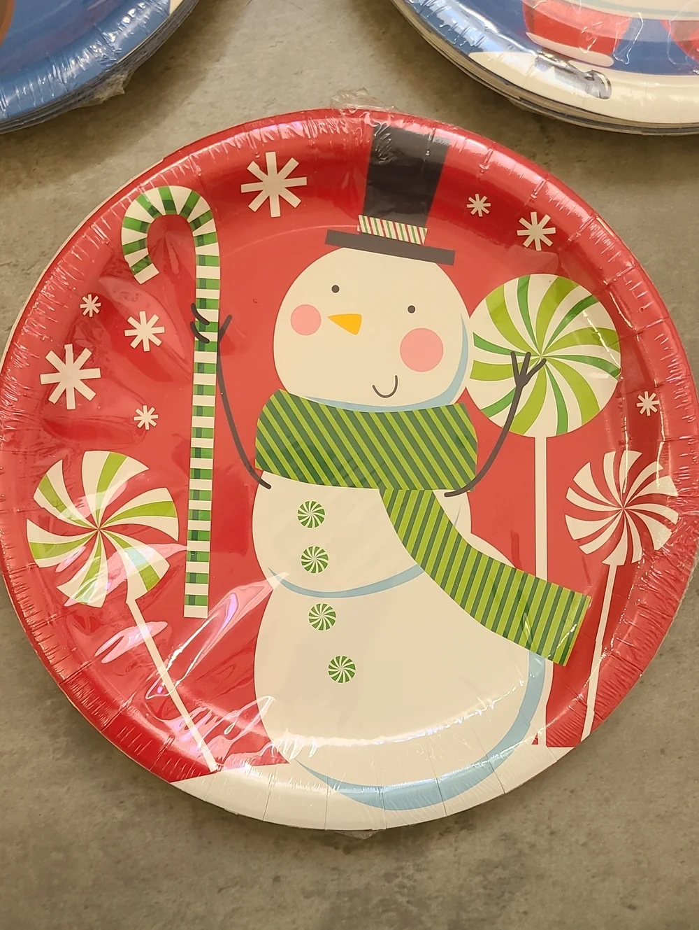 Christmas House NEW Festive Holiday Paper Plates Santa Blue & Snowman Red Set